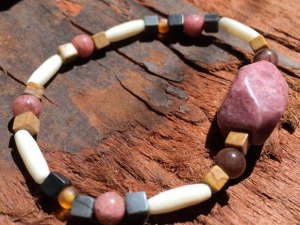 Rhodonite, jasper and bone hairpipe bracelet Rhodonite, jasper and bone hairpipe bracelet